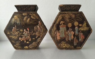 Ceramic boxes with a lid (2) - Tokoname ware - Ceramic - characters - Japan - Meiji period (1868-1912)
