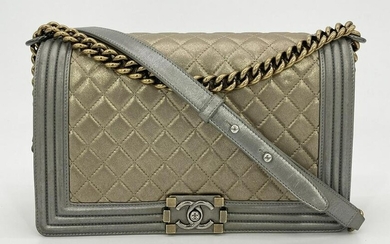 Chanel Gold and Silver Leather Medium Boy Bag