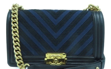 Chanel Herringbone CC GHW Boy Chanel Shoulder Bag Can...