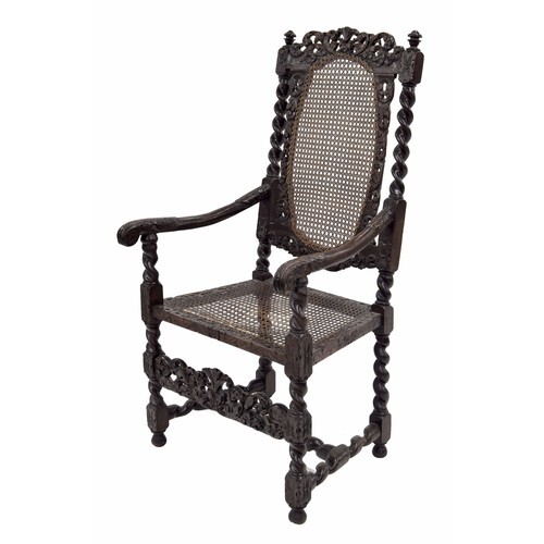 Charles II Franco-Flemish carved walnut armchair with cane b...