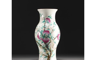 China - Porcelain vase with nine peaches design, famille rose, Qing period.
