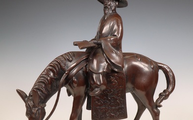 China, a bronze model of a scholar riding a horse, 20th century