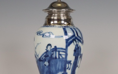 China, a silver-mounted blue and white porcelain vase, Kangxi period (1662-1722), the silver Van Kempen, ca. 1900