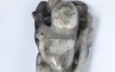 Chinese Antique Hetian Jade Pendant with Carved Figure