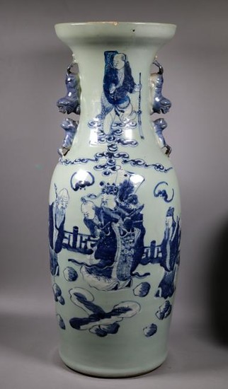 Chinese Blue, White & Celadon Porcelain Vase 24"