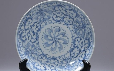 Chinese Blue & White Floral Porcelain Plate 19th