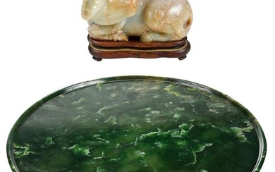 Chinese Carved Stone Water Buffalo and Plate