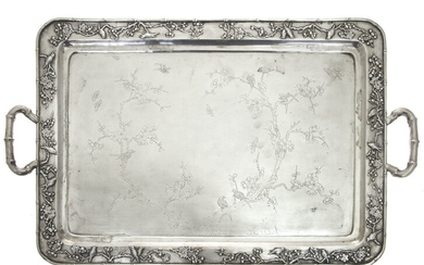 Chinese Export Silver Tray, Cumshing, 19th Century.