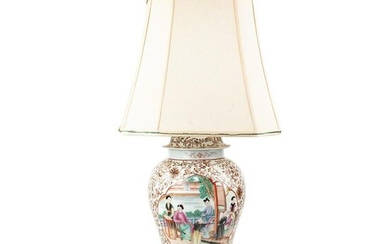 Chinese Figural Painted Scene Ginger Jar Table Lamp