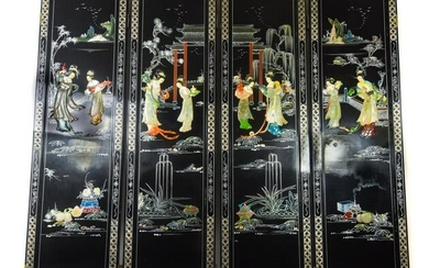 Chinese Hand Painted Four Panel Screen Divider