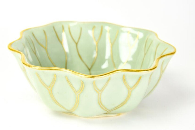 Chinese Lotus Form Green Glazed Porcelain Bowl