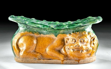 Chinese Ming Dynasty Glazed Pillow w/ Lion