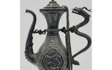 Chinese Tibetan Silver Ewer With A Dragon 19th C