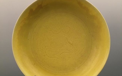 Chinese Yellow Glazed 'Dragon' Dish, Chenghua Mark