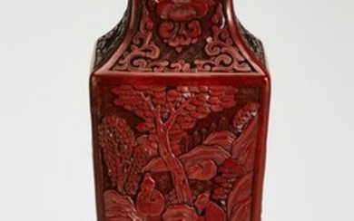 Chinese cinnabar paneled baluster vase on stand