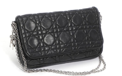 Christian Dior A bag of black quilted leather with silver tone hardware,...