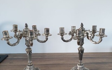 Christofle- Pair of Christofle 5-branch candlestick. (2) - Silverplate
