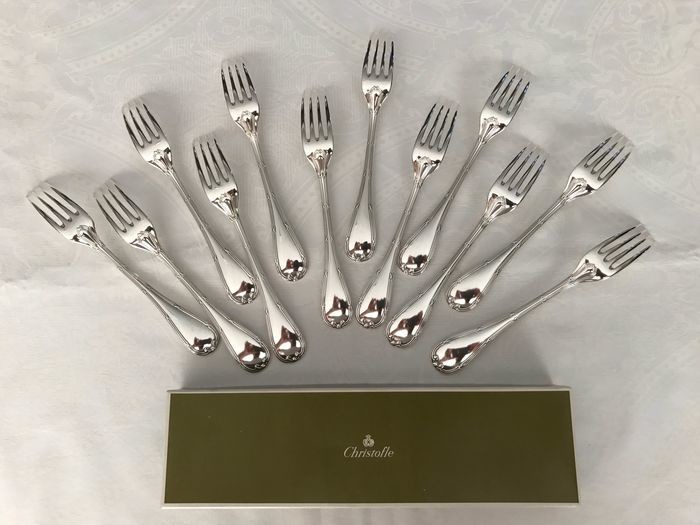 Christofle modèle ruban- Forks for dinner (12) - Silver plated