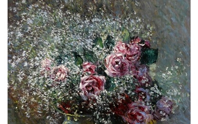 Claude Monet, Fleurs dans un pot (Roses et brouillard)