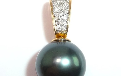 Clip-Anhänger - Pendant - 14 kt. Yellow gold Diamond (Natural) - Pearl