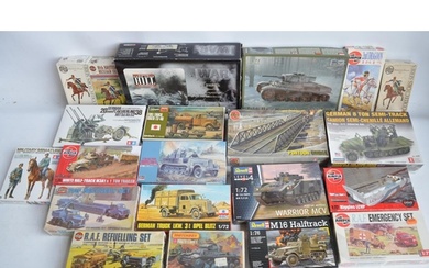 Collection of unbuilt plastic armour and figure model kits, ...