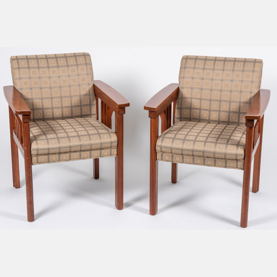 Contemporary Mahogany Upholstered Arm Chairs