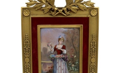 Continental Hand Painted Porcelain Enameled Plaque of a Beauty, circa 1900