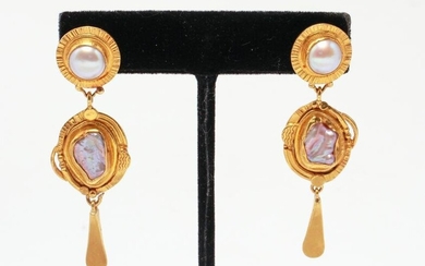 Coppelman 22K & 18K Gold & Pearls Earrings Pr