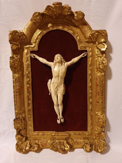 Corpus Christi, 26.5 cm - within coeval carved wooden frame - Ivory - Second half 18th century
