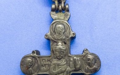 Cross, Crusader Reliquary Pendant / double Cross - Encolpion "Boris and Gleb" (1) - Bronze or Copper alloy - 9th-12th Century A.D.