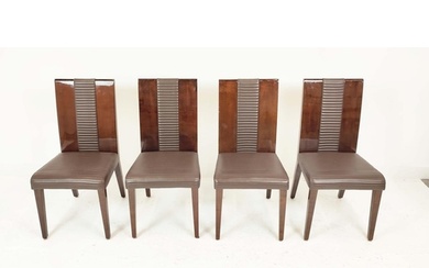 DINING CHAIRS, a set of eight, lacquered wood with ribbed le...