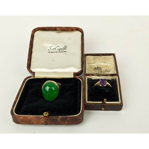 DRESS RINGS, comprising 9ct gold, jade cabouchon ring, size ...