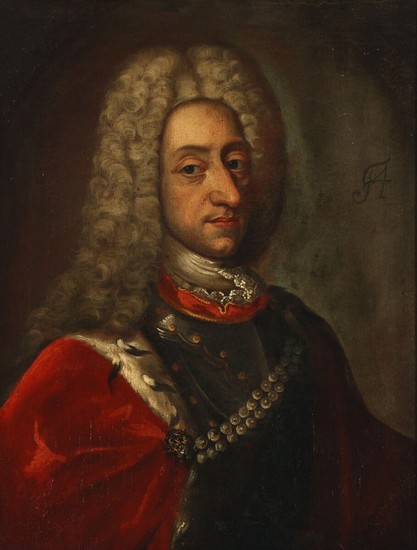 Danish painter, c. 1700: Portrait of king Frederik IV of Denmark (1671–1730). Unsigned. Inscribed F4. Oil on canvas. 72.5×55 cm.