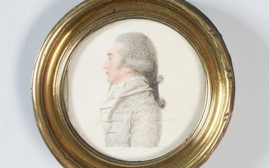 David BOUDON (1748-1816) MINIATURE ronde sur carton recto/verso, au crayon et aquarelle, représentant le profil...