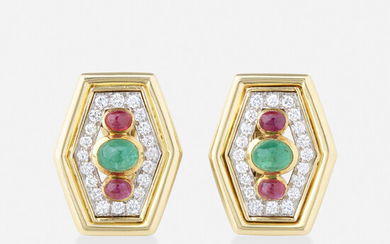 David Webb, Diamond, ruby, and emerald earrings