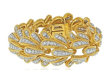 David Webb Platinum & 18K Yellow Gold 15.00cttw Bombe Diamond Leaf Motif Bracelet