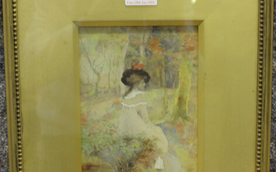 David Woodlock - Young Girl in a Woodland Setting, 19th century watercolour, signed, 22cm x 14.5cm