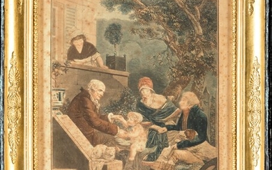Debucourt, Philibert-Louis (Parigi, 1755 - Belleville, 1832) I piaceri paterni. Dedicati ai bravi papà stampa colorata cm 52x42 - con la cornice: cm 70x57