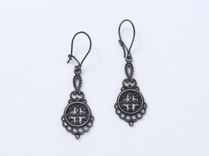Delicate pair of Berlin cast iron earrings decorated...
