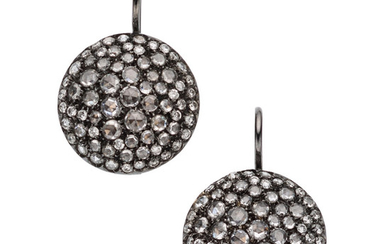 Diamond, Black Gold Earrings The earrings feature rose-cut diamonds...
