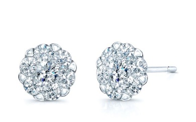 Diamond Cluster Stud Earrings In 14k White Gold (1ctw)