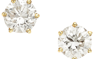 Diamond, Gold Earrings Stones: Round brilliant-cut diamonds weighing a...