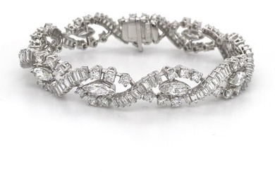 Diamond Swirl Marquise Baguette Bracelet 10 Carat G-H SI Platinum