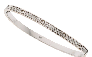 Diamond, White Gold Bracelet The hinged bracelet features full-cut...