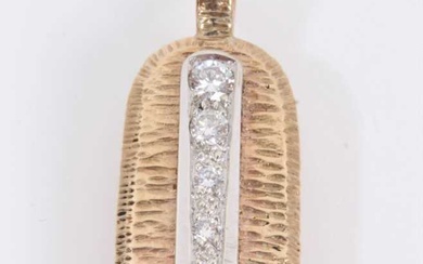 Diamond set textured pendant with a vertical line of five graduated brilliant cut diamonds