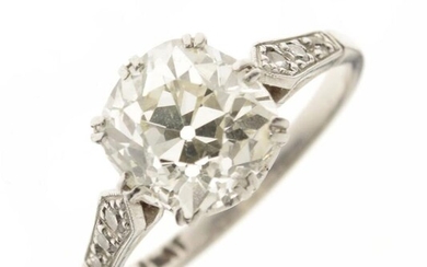 Diamond single stone ring, stamped 'Plat', the old mine...