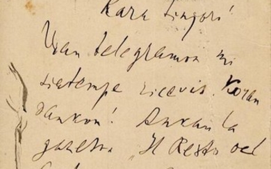 Dr. Ludwik Lejzer Zamenhof Inventor of Esperanto - Autograph; Letter Confirming the Reception of a Telegram, from Varsavia - 1900
