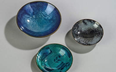 Three small enamel bowls in the style of Mitzi Friedmann-Otten, Vienna, c. 1920-25