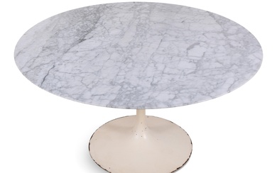 EERO SAARINEN FOR KNOLL WHITE LACQUER "TULIP" BREAKFAST TABLE, CIRCA 1965 Height: 28 1/4 in. (71.8 cm.), Diameter: 54 in. (137.2 cm.)