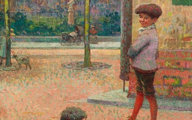 ÉMILE SCHUFFENECKER(Fresne-Saint-Mamès 1851-1934 Franche-Comté)Enfants dans la rue. Vers 1889.Huile sur toile.Signé en bas à gauche...